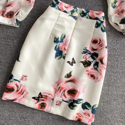 Stylish Two Pieces Sets Floral Top+ Skirt