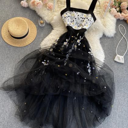 Cute Black Lace Flower Dress