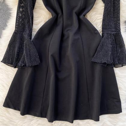 Black A Line Long Sleeve Dress