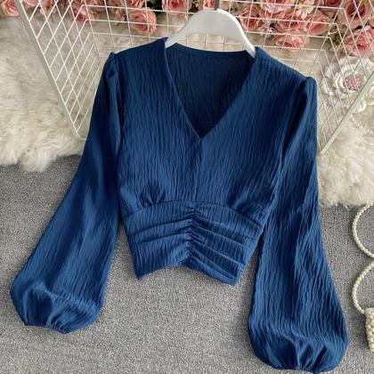 Simple V Neck Tops Long Sleeve Tops