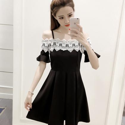 Black A Line Lace Short Dress Fashion Dress