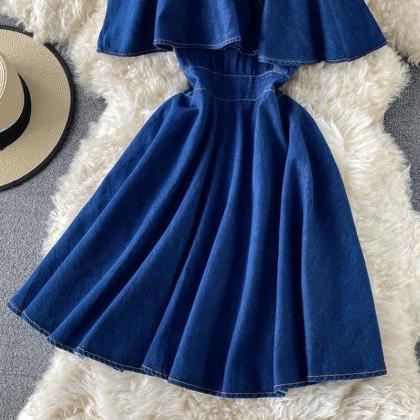Blue Denim Off Shoulder Dress A Line Fashion Dress