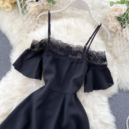 Cute black lace short dress A line ..