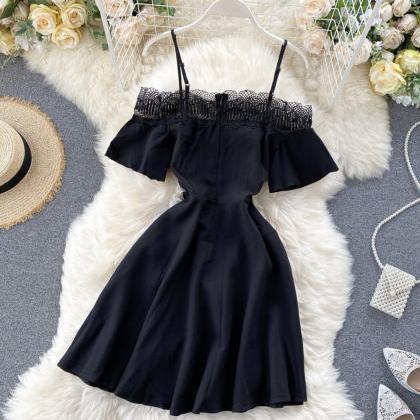 Cute black lace short dress A line ..