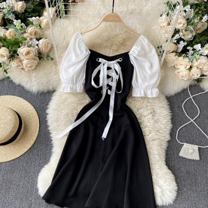 Black Lace Up Short Dress A Line Fashion Dress