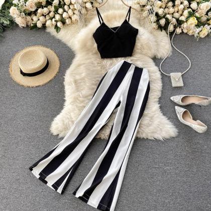 Stylish Two Pieces Sets Striped Suit