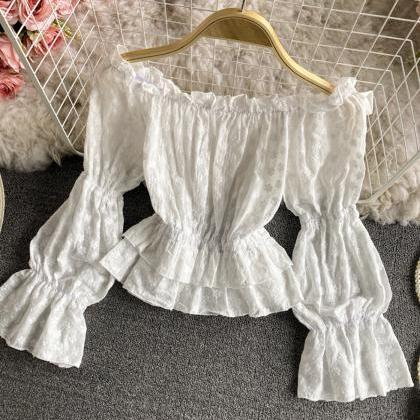 Cute Lace Tops White Long Sleeve Tops
