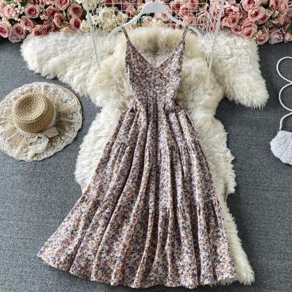 Sweet v neck floral short dress fas..