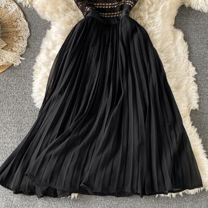 Black A line short dress lace dress
