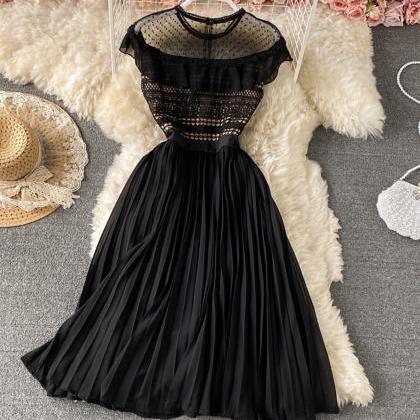 Black A line short dress lace dress