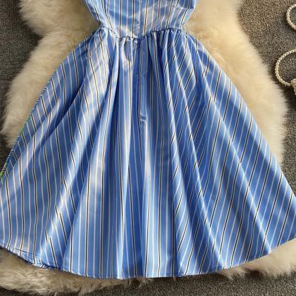Blue V Neck Short Dress Fashion Dress