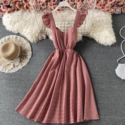Cute plaid short dress A line dress