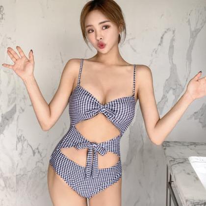 Checkered bow swimsuit