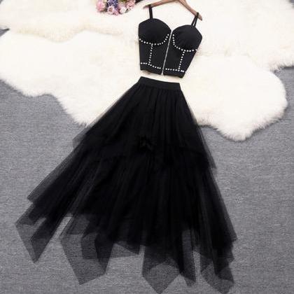 Black A Line Tulle Two Pieces Dress Fashion Dress
