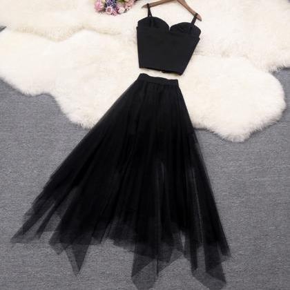 Black A Line Tulle Two Pieces Dress Fashion Dress