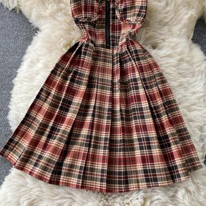 Cute Plaid Short A Line Dress