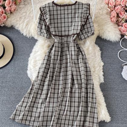 Cute A Line Plaid Dress
