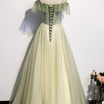 Green Tulle Lace Long A Line Prom Dress Evening..
