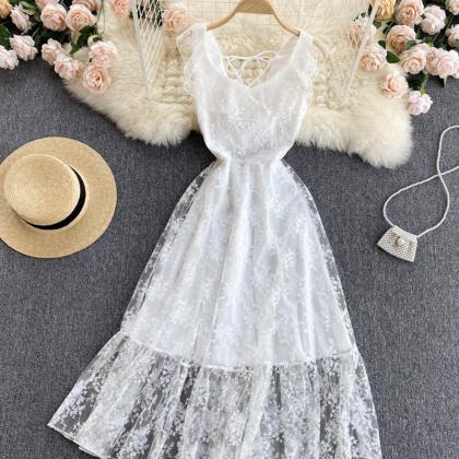 White Lace Short A Line Dress