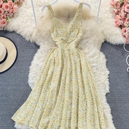 A Line V Neck Floral Dress Fashion Dress