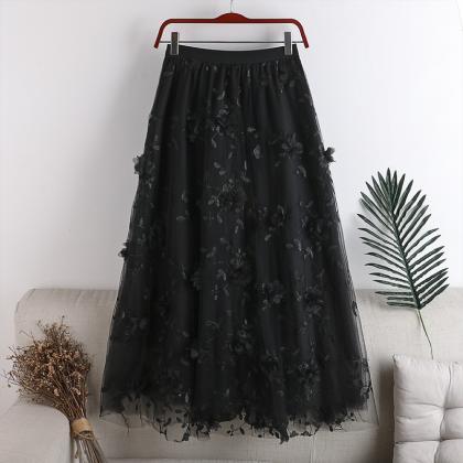Cute A line tulle applique skirt