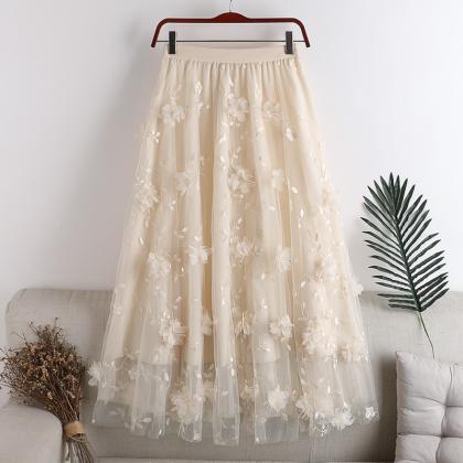 Cute A line tulle applique skirt