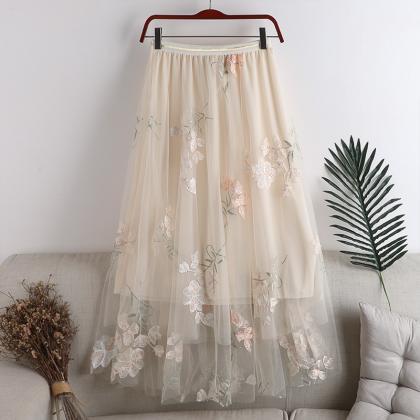 Cute A line tulle lace A line skirt