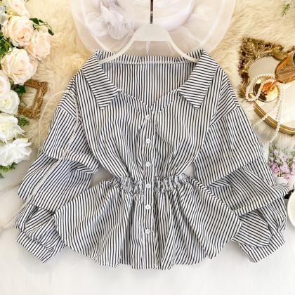 Stylish Long-sleeved Striped Top