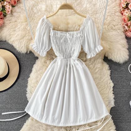 Cute Puff Sleeve A Line Dress