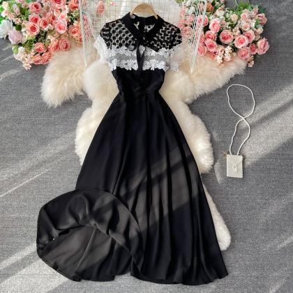 Cute Lace Short Dress Black A Line Dress
