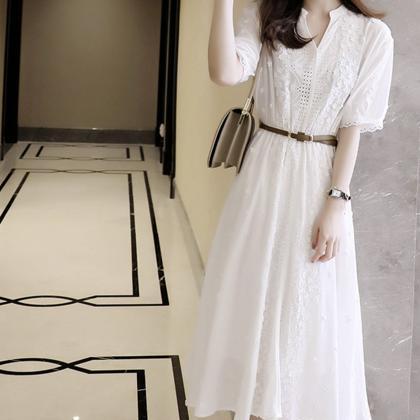Elegant A Line White Cutout Dress