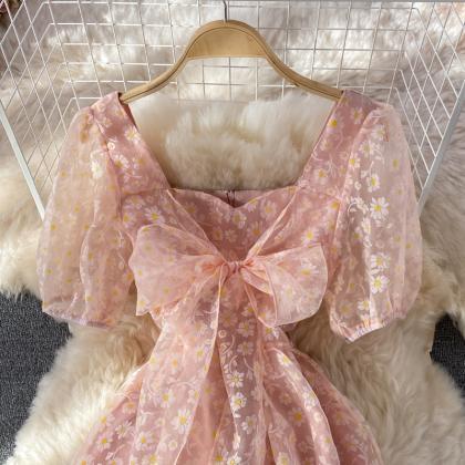 Cute A Line Floral Short Dress Pink Dress