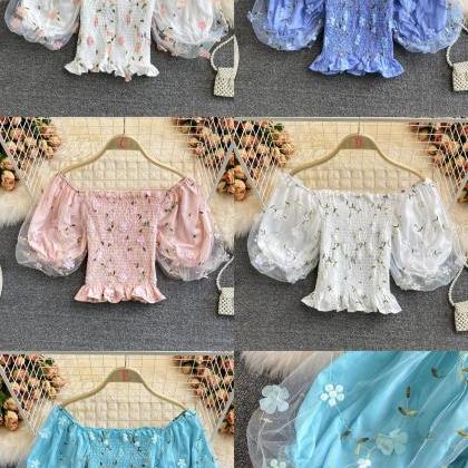 Cute Puff Sleeve Top Lace Tops