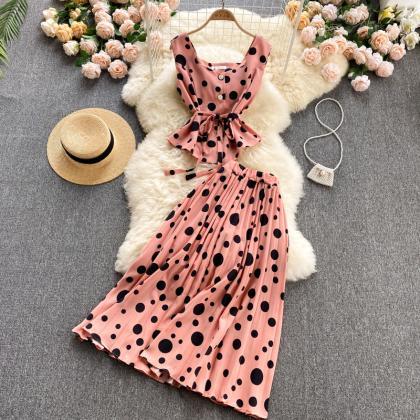 Cute Regular Polka Dot Dress Two Pieces Dress