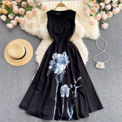 Black Round Neck A Line Dress Fashion Dress