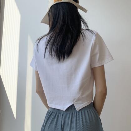 Simple White Short T Shirt Black Navel T Shirt