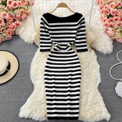 Cute Striped Knitted Dress