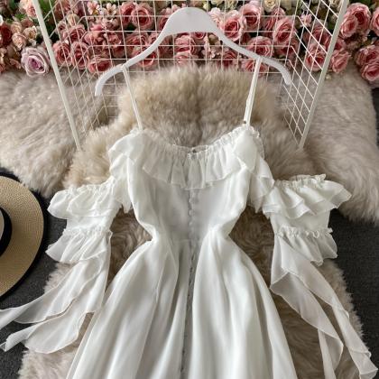 Cute Chiffon White Dress Fashion Dress
