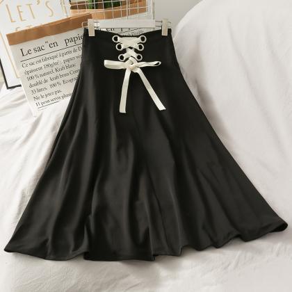 Cute A Line Lace-up Skirt