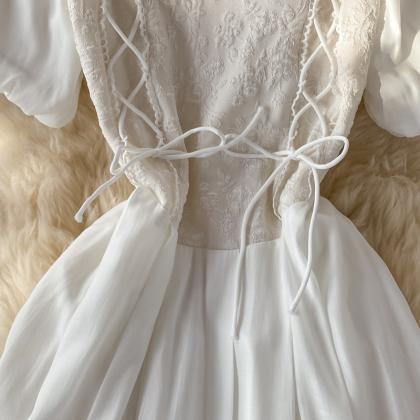 White lace A line short dress fashi..