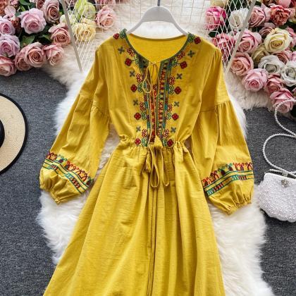 Cute Embroidered Long Sleeve Dress