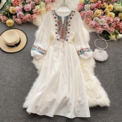 Cute Embroidered Long Sleeve Dress