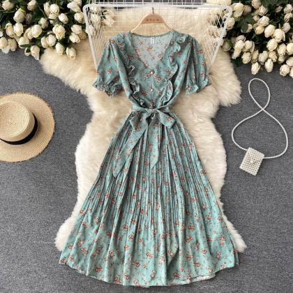 Cute V Neck Floral Short Dress Fashion Dress