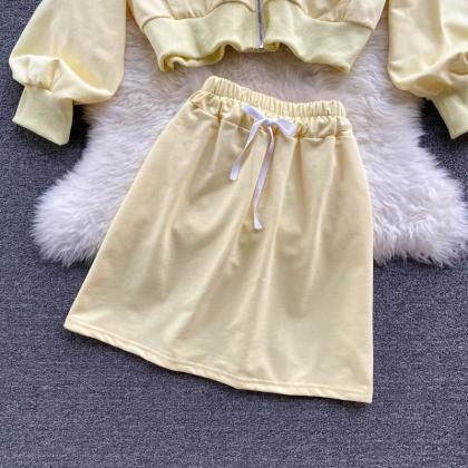 Cute Long-sleeved Hoodie + Short Skirt Two-piece..