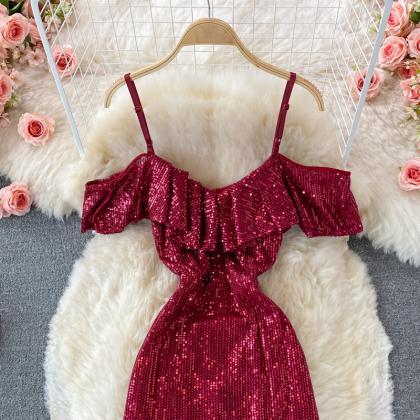 Cute Sequins Off Shoulder Dress Fashion Dress