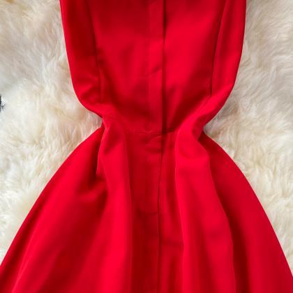 Red Chiffon Short A Line Dress Fashion Dress