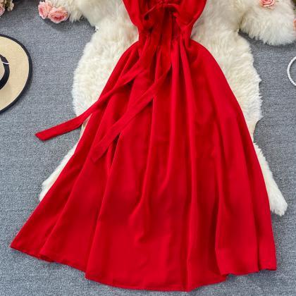 Red Chiffon Short A Line Dress Fashion Dress