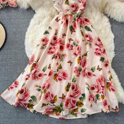 Cute Floral Short A Line Dress Fashion Dress