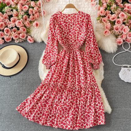 Cute Floral Long Sleeve Dress Fashion Dress
