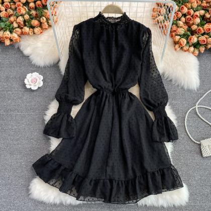 Black Tulle Long Sleeve Dress Fashion Dress